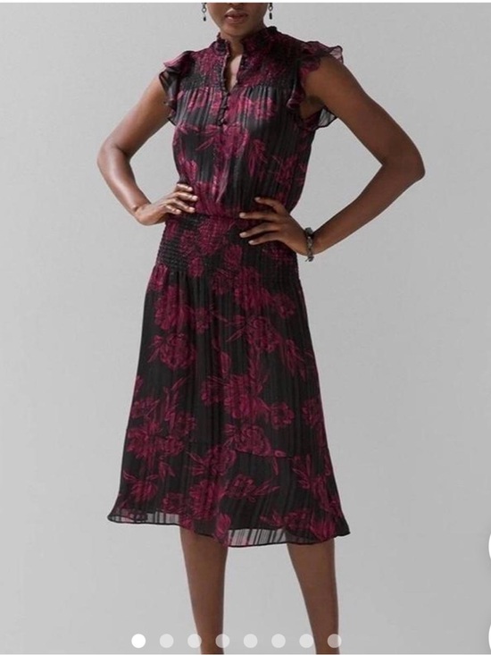 White House Black Market Dresses & Skirts - White House Black Market Black Midi Dress with Magenta Floral Print